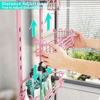 HapiRm Hanging Shower Caddy Organizer - Shower Shelf with 22 Hooks and 2 Toothbrush Holders, No Drilling Adjustable Hanging Bathroom Organizer - Pink - Image 2