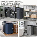 CHICVITA 100L Large Rolling Laundry Basket with Wheels & Wash Bag, Grey - Image 6