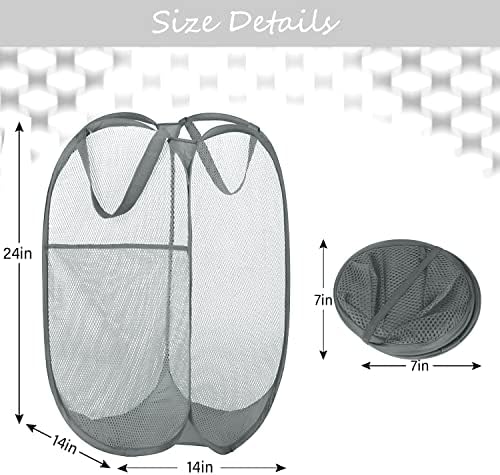 BATTOO Deluxe Strong Mesh Pop up Laundry Hamper Basket with Side Pocket for Laundry Room, Bathroom, Kids Room, College Dorm or Travel 3 x Grey - Image 4