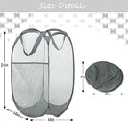 BATTOO Deluxe Strong Mesh Pop up Laundry Hamper Basket with Side Pocket for Laundry Room, Bathroom, Kids Room, College Dorm or Travel 3 x Grey - Image 4