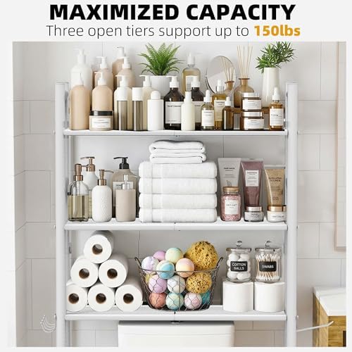 GloTika 3-Tier Over Toilet Storage, Anti-Tilt, 64" H, White - Image 5