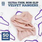 Zober Purple Velvet Hangers 50 Pack, Slim Non Slip Clothes Hangers | Slim velvet hangers with pants bar, felt hangers, flocked hangers, non slip hangers, coat hangers for suits, shirt hangers - Image 2