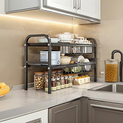 Under Sink Organizer，2 Tier Expandable Heavy Duty Metal Shelf，with 5 Removable Panels and 5 Storage Basket for Under Kitchen Bathroom Sink Organizers and Storage (White, X-Large) - Image 6
