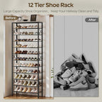 YATINEY 12 Tier Shoe Rack, Large Capacity Shoe Storage Organizer Holds 48 Pairs, Sturdy and Stable, for Entryway, Hallway, Closet, Dorm Room, Greige and Black SS12BG - Image 4