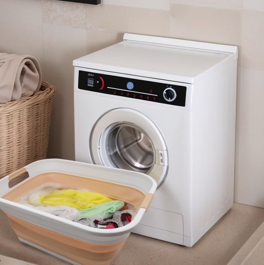 SAMMART 41L (10.8 gallon) Collapsible Plastic Laundry Basket - Foldable Pop Up Storage Container/Organizer - Portable Washing Tub - Water capacity: 32L (8.4 gallon) (Rectangular, White/Beige) - Image 2