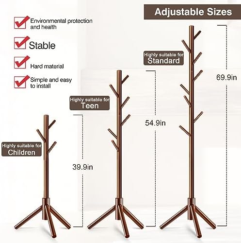 WANGMUXIA Coat Rack, Freestanding Coat Rack with 8 Hooks and 3 Adjustable Size Tree Coat Racks for Bedroom, Hallway, Entrance, Office, for Hats, Coats, Scarves, Handbags - Image 6