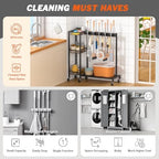 Broom Holder with Cleaning Supplies Organizer, Broom Closet Storage Cabinet with Cleaning Caddy, Cleaning Cart with Mop Hanger Gripper Rack Hooks,Janitorial Housekeeping cart,Laundry Room Organization - Image 5
