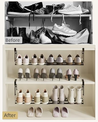 2 Pack Expandable Shoe Rack Organizer for Cabinet, Adjustable Hanging Under Shelf Storage, Sturdy Round Tube Design, Space Saving Shoe Shelf for Closet, Entryway, Laundry Room, Black - Image 6