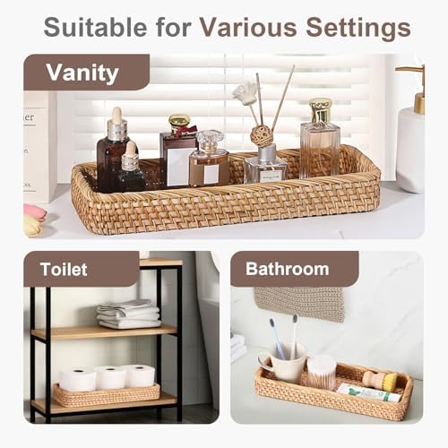 Hipiwe 15.8" Rattan Bathroom Basket Tray for Long Back of Toilet Tank Top - Image 2