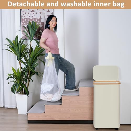 IEGrow Laundry Hamper with Wheels, 74L Laundry Basket with Bag,Pink - Image 4