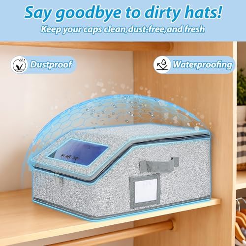 Hat Storage for Caps, 2PCS Stackable Hat Organizer Boxes, Grey - Image 5