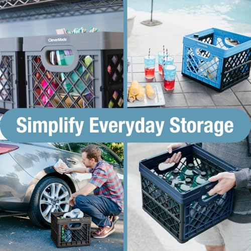 CleverMade Collapsible Milk Crate, 25L Storage Crate, Holds 50 lb, Obsidian (Pack of 6) - Image 4