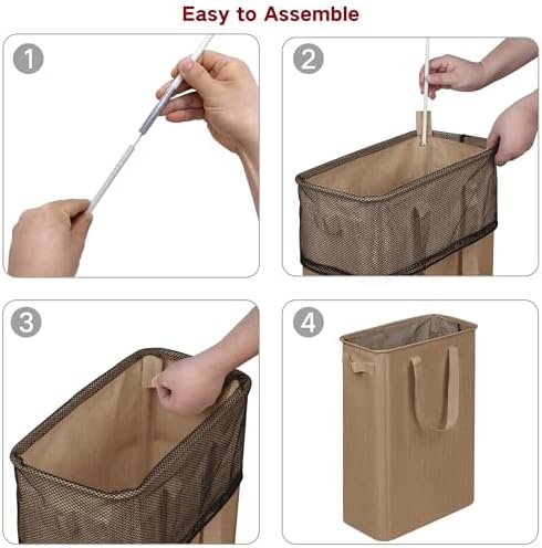 efluky Slim Laundry Basket, Narrow Laundry Hamper with Handles, Collapsible Dirty Clothes Hamper, Tall Laundry Bin for Laundry Room, Dorm and Bedroom, 19.8 Gallon (75L) Flax Brown - Image 7