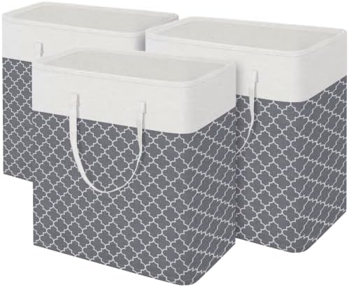 BlissTotes 3-Pack Laundry Basket, Laundry Hamper, Light Grey, 100L by BlissTotes