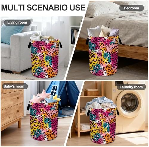 Leopard Print Laundry Basket Storage Bin Foldable Laundry Hamper Clothes Storage Bucket Organizer 19.6x15.7 Inch For Laundry Room/Bedroom/Bathroom - Image 6