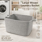 96L Woven Laundry Basket with Handles, Extra Blanket Basket, Grey - Image 4