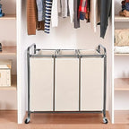 STO STO Laundry Sorter 3 Section, 3 Bag Clothes Hamper, Rolling Laundry Cart Basket with Heavy Duty Lockable Wheels and Removable Bag for Laundry Room, Bedroom, Closet, Beige - Image 3
