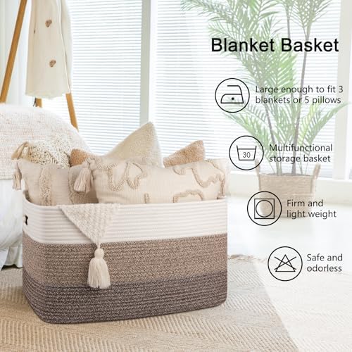 OIAHOMY Blanket Basket Laundry Basket Dog Toy Basket 75L Dark Brown - Image 6