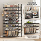 Shoe Rack, 10 Tier Shoe Storage Organizer with Hooks,Fit 40-45 Pairs Shoes,Nonwoven Fabric Tall Shoe Shelf for Closet,Entryway, Hallway,Garage,Bedroom,Cloakroom - Image 5