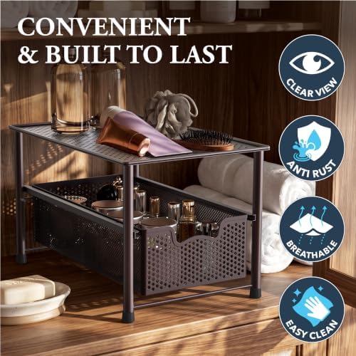 Simple Houseware Stackable Under Sink Sliding Basket Drawer, Brown - Image 5
