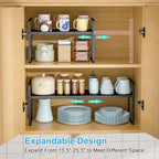 X-cosrack 25.5 Inches 2 Pack Expandable Cabinet Shelves, Stackable Shelf Organizer for Kitchen Cabinet Countertop Storage, Adjustable Counter Cupboard Pantry Organizer Shelf Rack Stand Riser, Black - Image 4