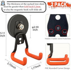 ULIBERMAGNET New Upgraded Heavy Duty Magnetic Garage Hooks,2 Pack Strong Large Magnet Hooks for Power Drill,Garden Tools,Hose,Pegboard,Garage, Workshop,Magnetic Storage Hook for Hanging(Orange) - Image 2