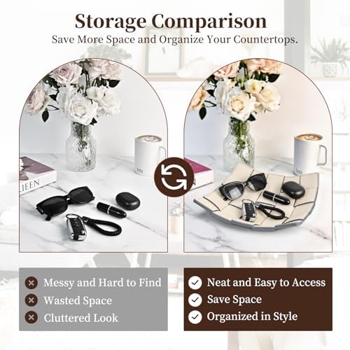 MSJGA Valet Tray PU Leather Key Holder Bowl for Women and Men Entryway Table Nightstand Desk Tray for Wallet, Keys Men's Gift - Beige & Gray, 9.8" L x 9.8" W x 2" H - Image 5