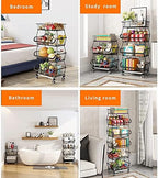 Metal Wire Baskets with Wheels, Stackable Storage Bins Kitchen Organizer Shelf 3-4-5-6 Tier Fruit Vegetable Cart Dishes Seasonal Rack Shelves for Garage, Pantry, Bathroom - Image 6