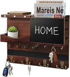Key Holder Wall Mount with Shelf, Key Hooks for Wall, Brown by HEKOOLA