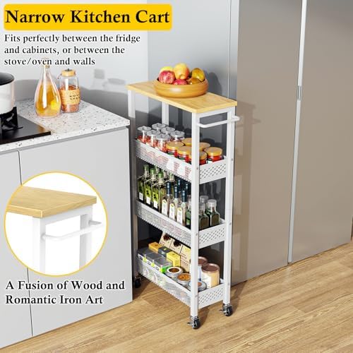 OKZEST Slim Laundry Room Organization Cart with Upgraded Metal Hub Casters - Image 4