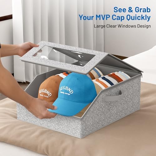 AOODA Sturdy Hat Storage for Baseball Caps, Holds up to 24 Caps Clear Hat Organizer for Closet, Bedroom, Wide Hat Box with Cardboard (Grey) - Image 4