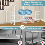 AOODA Long 2 Tier Shoe Rack for Closet Metal Wide Stackable Shoe Storage Organizer for Entryway, Bedroom, Floor, 18-Pairs Low Sneaker Shelf, White - Image 4