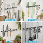 Foensc 5 Racks and 4 Hooks Mop and Broom Holder Wall Mount, Improved Non-Slip Broom Hanger Wall Mount, Self Adhesive Broom Organizer Storage Tool Racks for Home Kitchen Garden Laundry Garage - Image 7