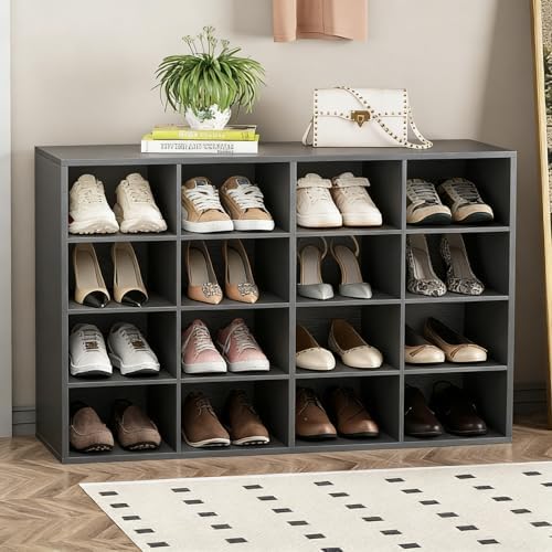 Garden 4 you Shoe Storage Bench, Cubby Shoe Rack with 16 Cubbies, 4-Tier Wood Shoe Rack Organizer, Shoe Organizer Cabinet for Entryway, Hallway, Closet and Garage, Black by Garden4you