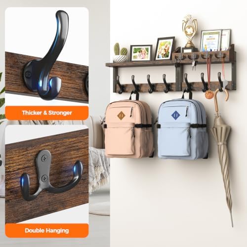 Evermagin 29" Coat Rack Wall Mount with Shelf for Entryway, Rustic Brown - Image 6