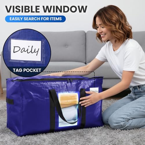 TAILI 8 Pack Dark Blue XXL Moving Bags,Storage Bags with Visible Window - Image 5