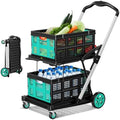200LBS Collapsible Shopping Cart with 2 Storage Crates, 8-in-1 Portable Foldable Utility Cart with Foot Brake for Picnic, Supermarket, Grocery, Office, Outdoor, Blue by BSMTEK