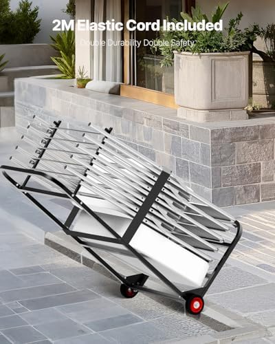 VEVOR Folding Chair Rack, 100 LBS Capacity, Heavy-Duty Chair Cart for Hanging 10 Chairs, Multi-Function Metal Chair Storage Dolly with Rubber Wheels, Push-Style Chair Holder, Matte Black - Image 5