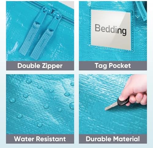 TICONN 6 Pack Extra Large Moving Bags Heavy Duty with Zippers & Carrying Handles, Durable Storage Bags Moving Boxes for Closet Organizers and Storage (6 Pack, Aqua) - Image 6