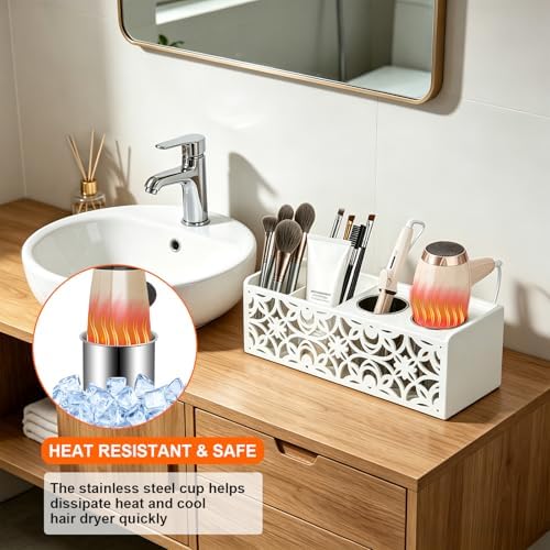 Hair Dryer Holder Wall Mounted with Stainless Steel Cups and Towel Bar - Image 5