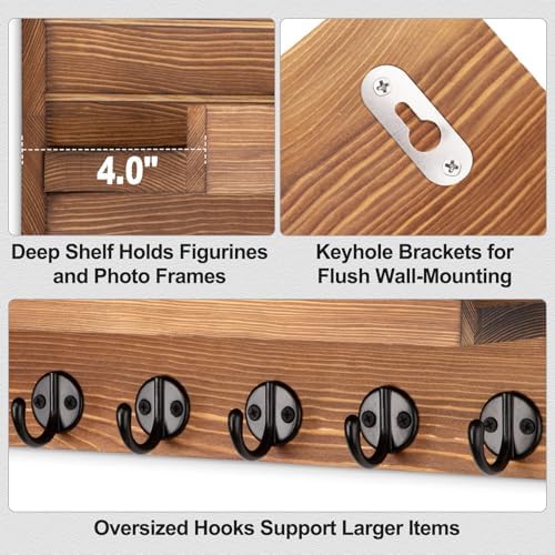 Lwenki Key Holder Wall Mount, Entryway Key and Mail Holder with 7 Sturdy Hooks for Sunglasses, Dog Leash, Decorative Wall Shelf with Mounting Hardware, 15”W x 6.7”H x 4.2”D - Image 2