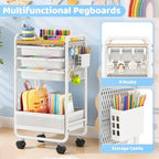 Metal Rolling Storage Cart with 3 Drawers - Utility Cart on Wheels with Pegboard & Wood Tabletop, Multifunctional Trolley Organizer with Hooks & Bin for Living Room,Bedroom,Craft Room,Office,Kids Room - Image 4