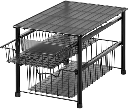 Simple Houseware Stackable Sliding Basket Organizer Drawer, Black, 2-Tier by SimpleHouseware