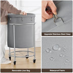 ELYKEN Laundry Basket with Wheels, Round Rolling Laundry Hamper, Gray - Image 3