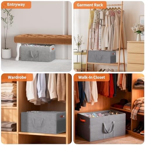 Aokeyee 2 Pack Shoe Organizer for Closet, Large Shoe Storage Box, Grey - Image 7