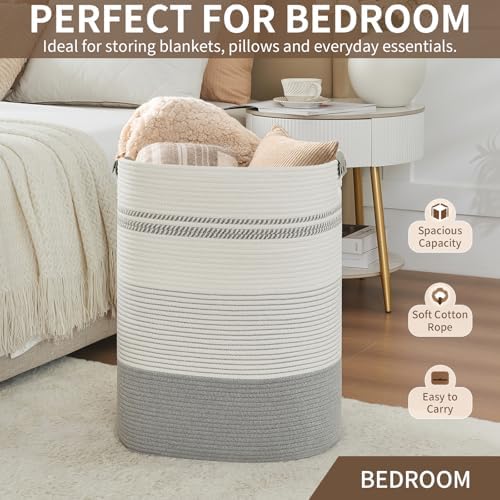 AINUOQI Laundry Basket with Handles - Blanket Basket & Hampers for Bedroom Aesthetic, Laundry Hamper & Blanket Storage for Living Room, Clothes Hamper, Tall, Large 17" x 14" x 22”, Grey - Image 6