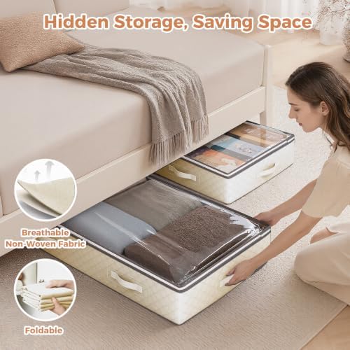 Budding Joy 6 Pack 95L Under Bed Storage Containers Beige | Underbed Storage Bags for Blankets, Towels, Comforter, Sweaters, Linen Sheets, Wrapping Paper - Image 6