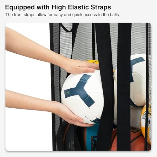 STO STO Ball Storage Basket, Wall-Mounted or Freestanding Garage Ball Organizer Holder, Holds up to 15 Balls, Sports Equipment Organizer with Elastic Front Access for Garage, Gym, Playroom, Black - Image 5