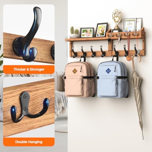 Evermagin 29" Coat Rack Wall Mount with Shelf & 11 Hooks, Entryway, Brown - Image 6
