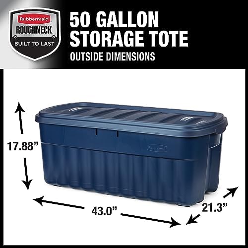 Rubbermaid Roughneck Tote 50 Gal, 2 Pack, Made in USA, Dark Indigo Metallic, Rugged Plastic Stackable Storage Bins with Lids and Handles - Image 2